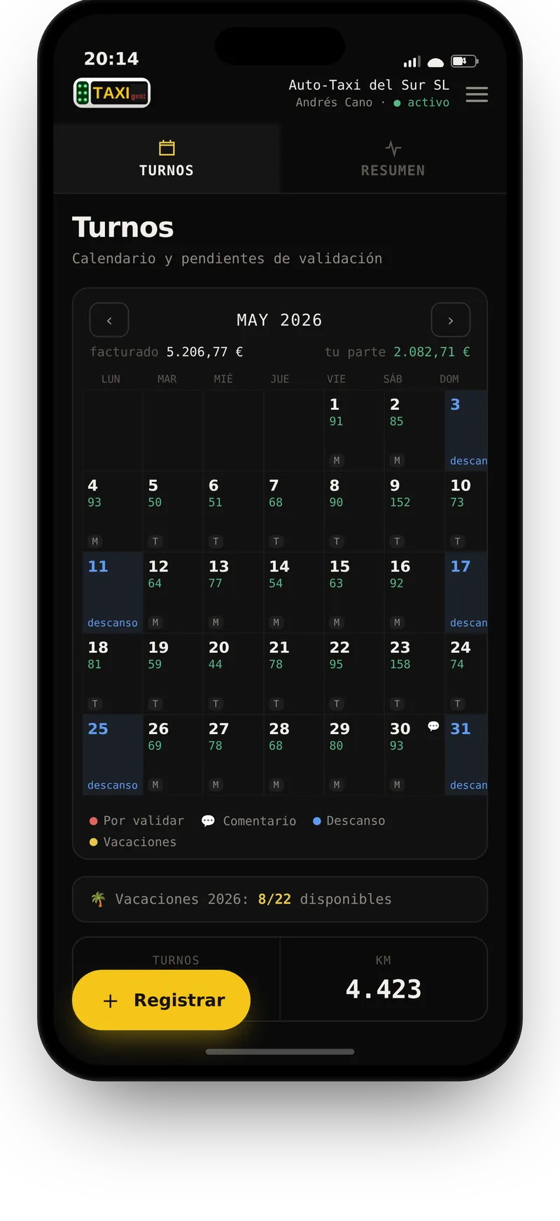 Calendario del conductor