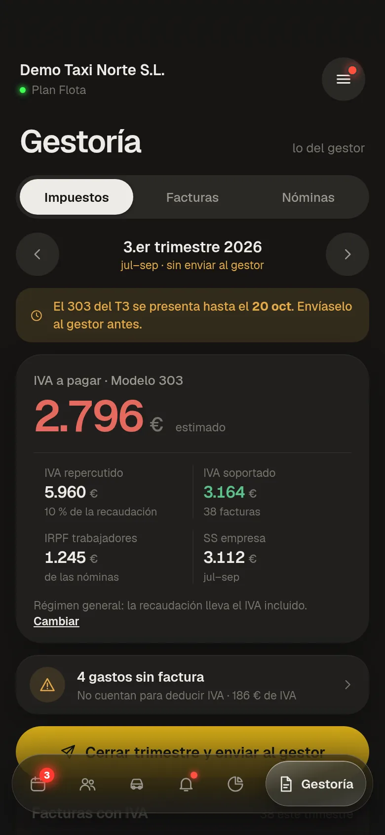 Gestoría: el tercer trimestre con el IVA estimado y lo que falta enviar al gestor